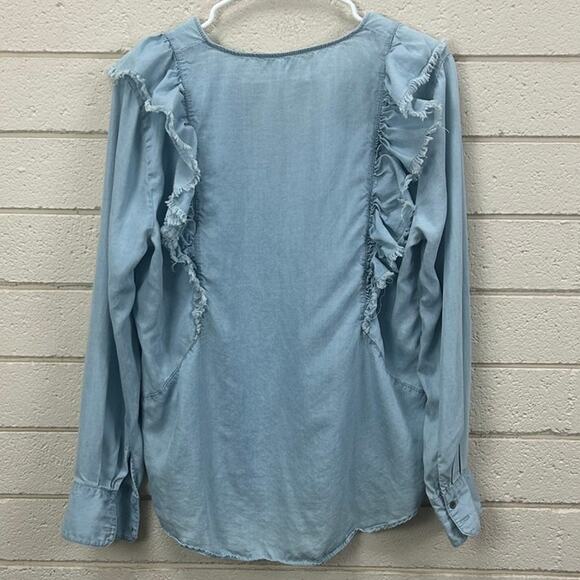 Anthropologie Jane and Delancy Blue Ruffled Blouse size L - Picture 5 of 8
